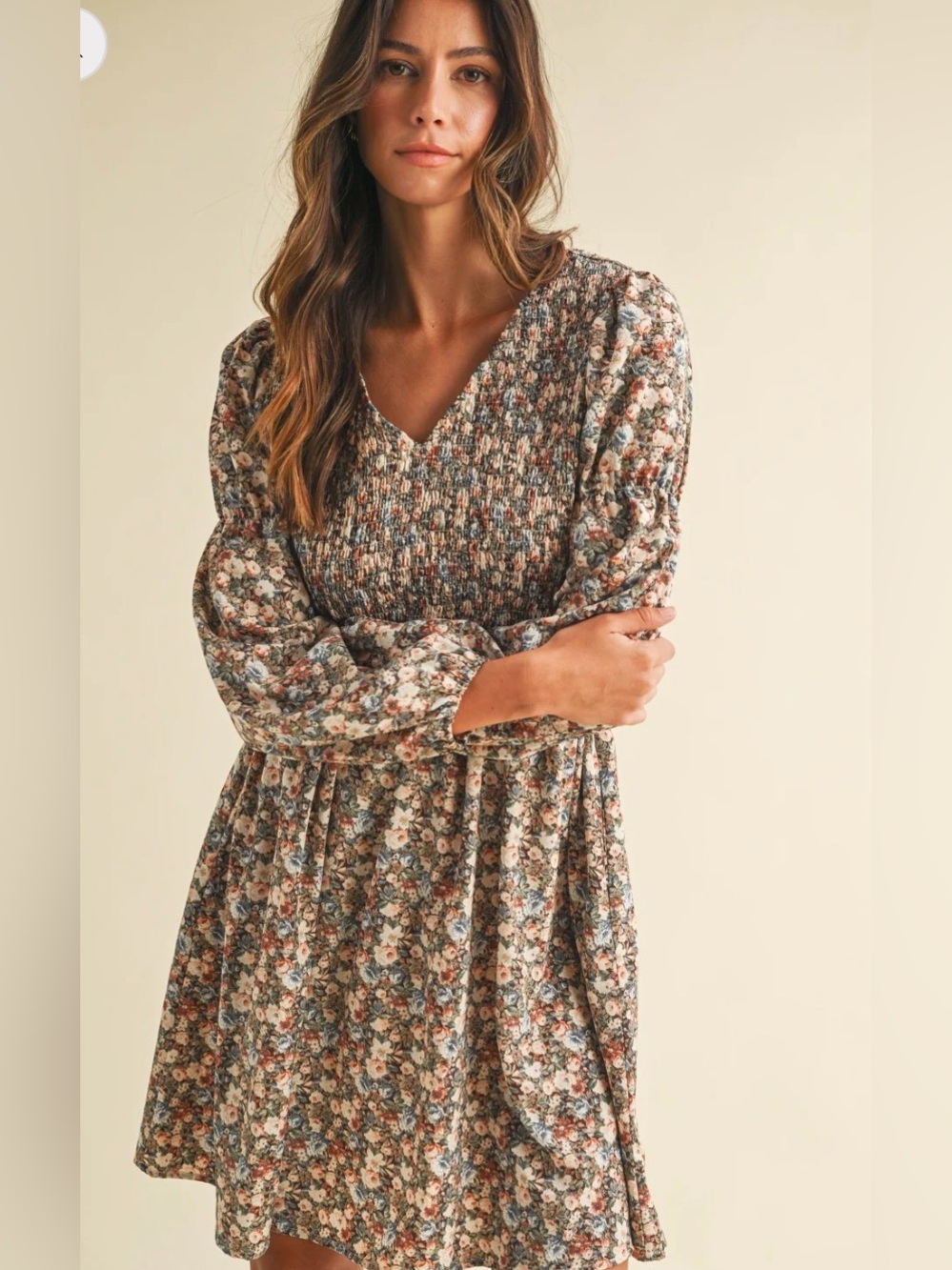 Anniewear Vintage-Style Floral Smocked Mini Dress Size Small
